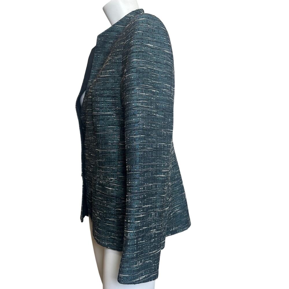 Lafayette 148 New York Tweed Blazer Teal Metallic Size 14 Runs Small - Picture 4 of 10